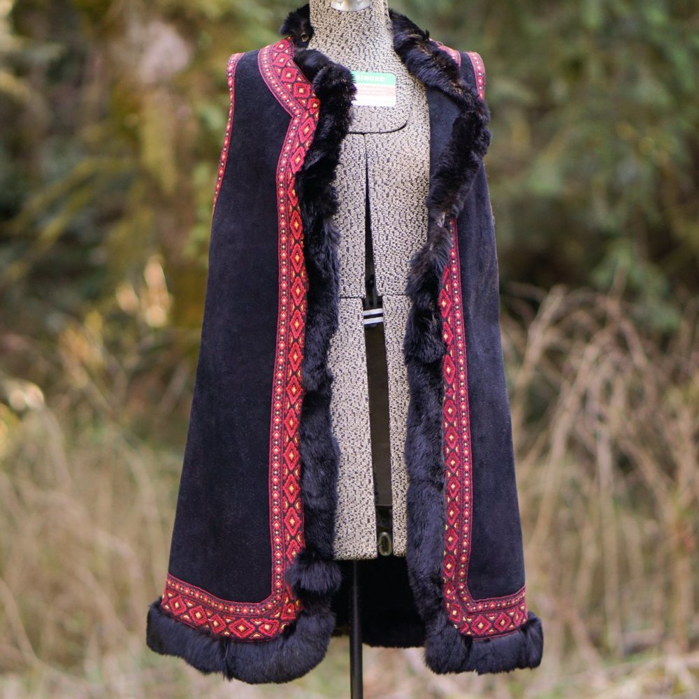 Vintage Leather Fur lined long vest